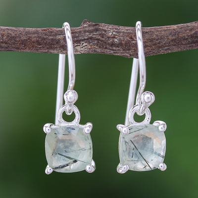 Prehnite dangle earrings, 'Pale Sea' - Prehnite and Sterling Silver Dangle Earrings