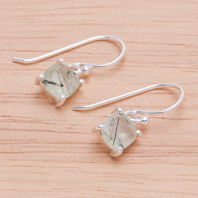 Prehnite dangle earrings, 'Pale Sea' - Prehnite and Sterling Silver Dangle Earrings