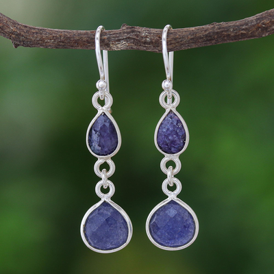 Sillimanite dangle earrings, 'Vast Universe' - Blue Sillimanite and Sterling Silver Dangle Earrings