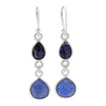 Sillimanite dangle earrings, 'Vast Universe' - Blue Sillimanite and Sterling Silver Dangle Earrings