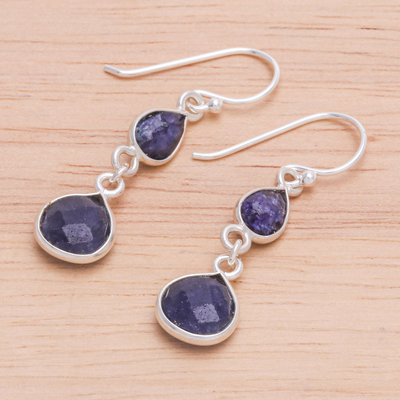 Sillimanite dangle earrings, 'Vast Universe' - Blue Sillimanite and Sterling Silver Dangle Earrings