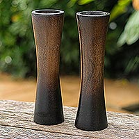 Decorative wood vases, 'Above Ground in Brown' - Decorative Mango Wood Vases from Thailand (Pair)