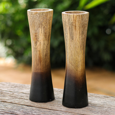 Jarrones decorativos de madera, (par) - Jarrones de madera de mango decorativos hechos a mano (par)