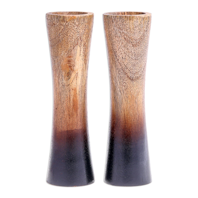 Decorative wood vases, 'Above Ground in Natural' (pair) - Handmade Decorative Mango Wood Vases (Pair)