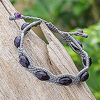 Amethyst macrame bracelet, 'Purple Parade' - Bohemian-Style Macrame Bracelet with Amethyst Gemstones
