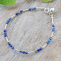 Lapis lazuli beaded bracelet, 'Softest Voice in Blue'