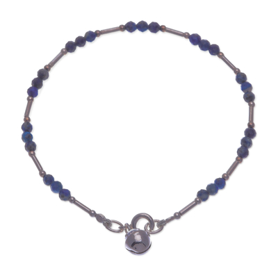 Lapis lazuli beaded bracelet, 'Softest Voice in Blue' - Sterling Silver and Lapis Lazuli Beaded Bracelet