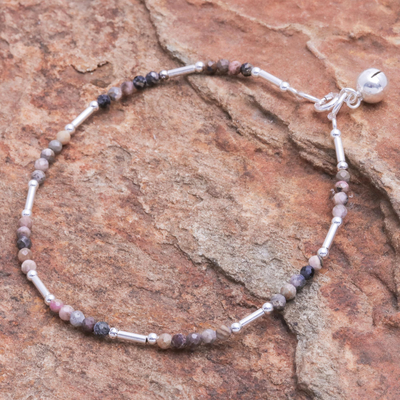Rhodochrosite beaded bracelet, 'Softest Voice in Natural' - Sterling Silver and Rhodochrosite Beaded Bracelet