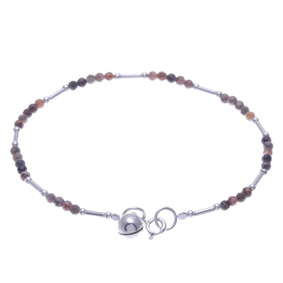 Rhodochrosite beaded bracelet, 'Softest Voice in Natural' - Sterling Silver and Rhodochrosite Beaded Bracelet