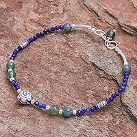 Agate and lapis lazuli pendant bracelet, 'Tea Rose in Blue'