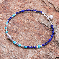 Lapis lazuli pendant bracelet, 'Silver Storm in Blue'