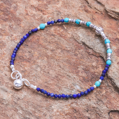 Lapis lazuli pendant bracelet, 'Silver Storm in Blue' - Lapis Lazuli and Sterling Silver Pendant Bracelet