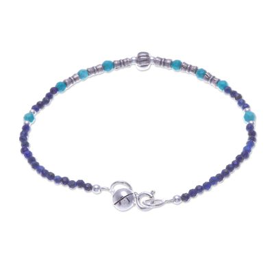 Lapis lazuli pendant bracelet, 'Silver Storm in Blue' - Lapis Lazuli and Sterling Silver Pendant Bracelet