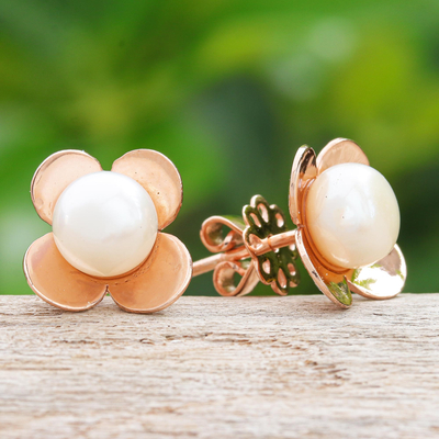 Pendientes de botón con perlas cultivadas bañadas en oro rosa - Pendientes de botón de perlas cultivadas con baño de oro rosa