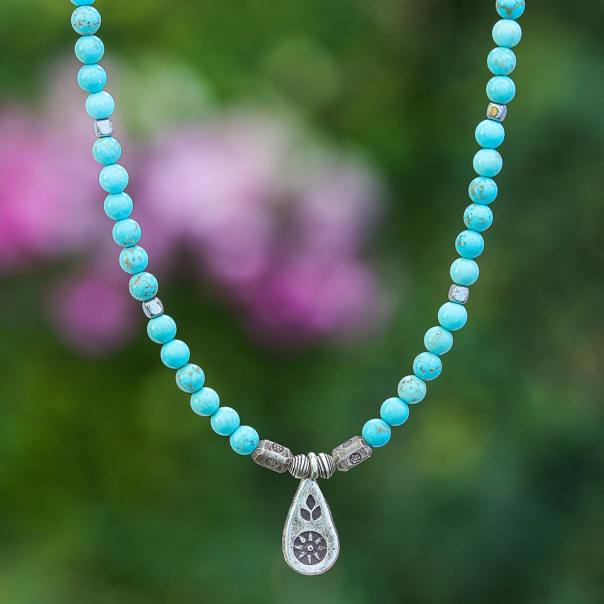gold or rose gold hematite Dainty blue Amazonite Stone beads and silver Aquamarine beaded Choker necklace with Morse Code Message BREATHE
