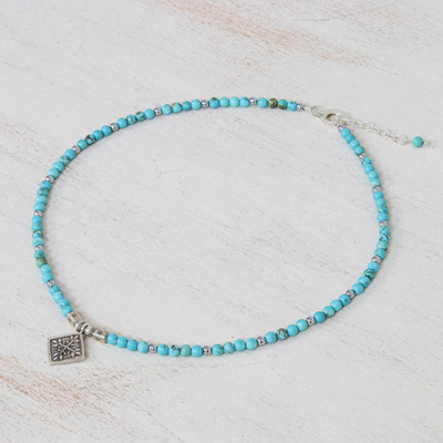 gold or rose gold hematite Dainty blue Amazonite Stone beads and silver Aquamarine beaded Choker necklace with Morse Code Message BREATHE