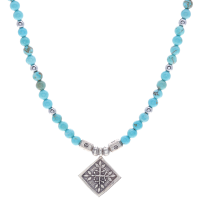 Hematite pendant necklace, 'Silver Ocean' - Hill Tribe Karen Silver and Hematite Pendant Necklace