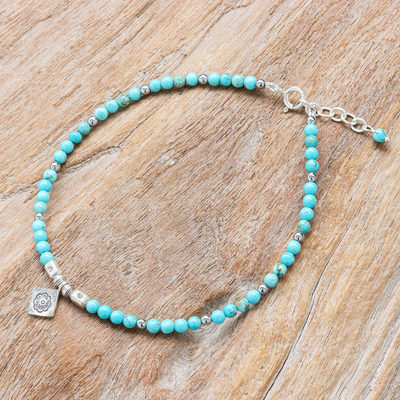 Hematite charm anklet, 'Silver Ocean' - Hill Tribe Karen Silver and Hematite Charm Anklet