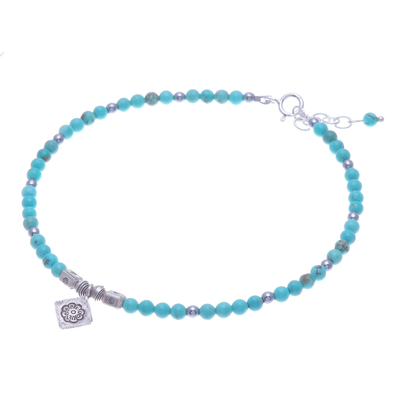 Hematite charm anklet, 'Silver Ocean' - Hill Tribe Karen Silver and Hematite Charm Anklet