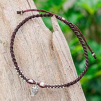 Cultured pearl macrame charm anklet, 'Summer Getaway' - Cultured Pearl and Karen Silver Fish Anklet