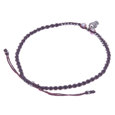 Cultured pearl macrame charm anklet, 'Summer Getaway' - Cultured Pearl and Karen Silver Fish Anklet