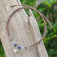 Multi-gemstone macrame charm bracelet, 'Swing on a Star'