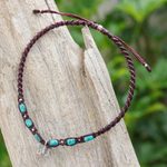 Silver charm anklet, 'Barefoot Walk' - Karen Silver Macrame Anklet with Butterfly Charm