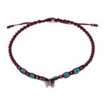 Silver charm anklet, 'Barefoot Walk' - Karen Silver Macrame Anklet with Butterfly Charm