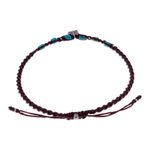 Silver charm anklet, 'Barefoot Walk' - Karen Silver Macrame Anklet with Butterfly Charm