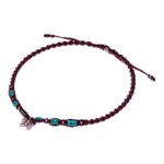 Silver charm anklet, 'Barefoot Walk' - Karen Silver Macrame Anklet with Butterfly Charm