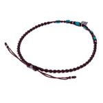 Silver charm anklet, 'Barefoot Walk' - Karen Silver Macrame Anklet with Butterfly Charm