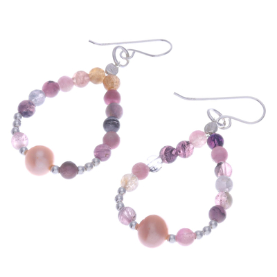 Cultured pearl and tourmaline dangle earrings, 'Summertime Sweet' - Cultured Pearl and Tourmaline Dangle Earrings