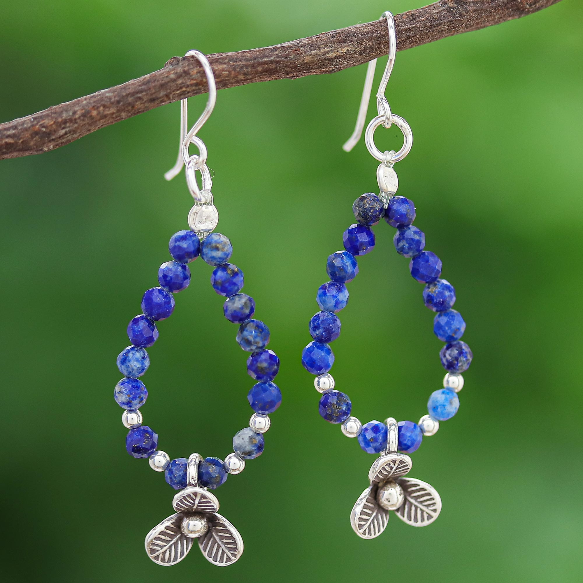 handmade silver dangle earrings with Lapis lazuli bead
