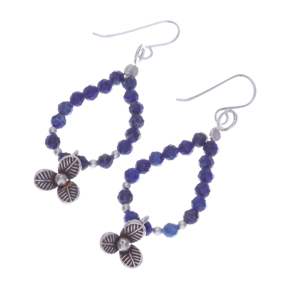 Lapis lazuli dangle earrings, 'Blue Botanicals' - Sterling Silver and Lapis Lazuli Dangle Earrings