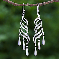 Sterling silver filigree dangle earrings, 'Three Graces' - Handcrafted Sterling Silver Filigree Dangle Earrings