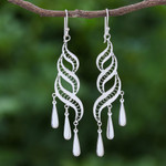 Sterling silver filigree dangle earrings, 'Three Graces' - Handcrafted Sterling Silver Filigree Dangle Earrings