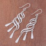 Sterling silver filigree dangle earrings, 'Three Graces' - Handcrafted Sterling Silver Filigree Dangle Earrings