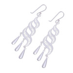 Sterling silver filigree dangle earrings, 'Three Graces' - Handcrafted Sterling Silver Filigree Dangle Earrings