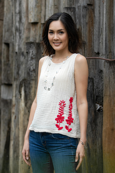 embroidered sleeveless blouse