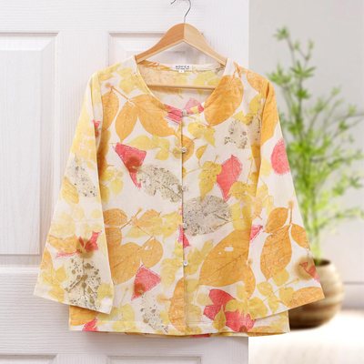 Eco-friendly cotton blouse, 'Honey and Heat' - Thai Ouke-Printed Cotton Blouse