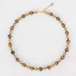 Gold-accented tiger's eye and hematite beaded necklace, 'Tiger's Morning' - Gold-Accented Tiger's Eye and Hematite Beaded Necklace