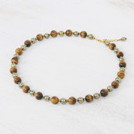 Gold-accented tiger's eye and hematite beaded necklace, 'Tiger's Morning' - Gold-Accented Tiger's Eye and Hematite Beaded Necklace