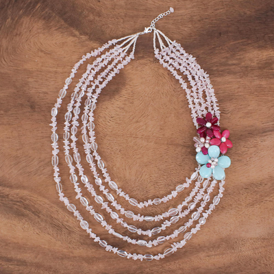 Cultured Pearl and Quartz Multi-Strand Necklace - Flower Romance 
