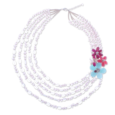 Cultured Pearl and Quartz Multi-Strand Necklace, 'Flower Romance'