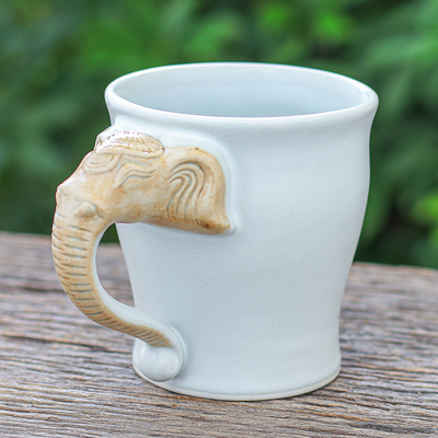 Keramikbecher - Weiße Keramiktasse mit Elefantenmotiv