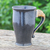 Ceramic Mug, 'Speckled Elephant' - Black Ceramic Mug with Elephant Handle