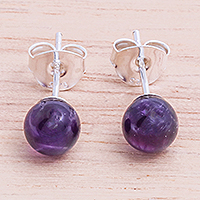 Amethyst stud earrings, 'Purple Belle' - Purple Amethyst and Sterling Silver Stud Earrings