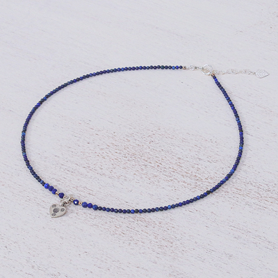 Lapis lazuli pendant necklace, 'Lonely Hearts' - Lapis Lazuli Heart-Motif Pendant Necklace
