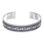 Sterling silver cuff bracelet, 'On Parade in Small' - Sterling Silver Elephant-Themed Cuff Bracelet