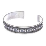 Sterling silver cuff bracelet, 'On Parade in Small' - Sterling Silver Elephant-Themed Cuff Bracelet